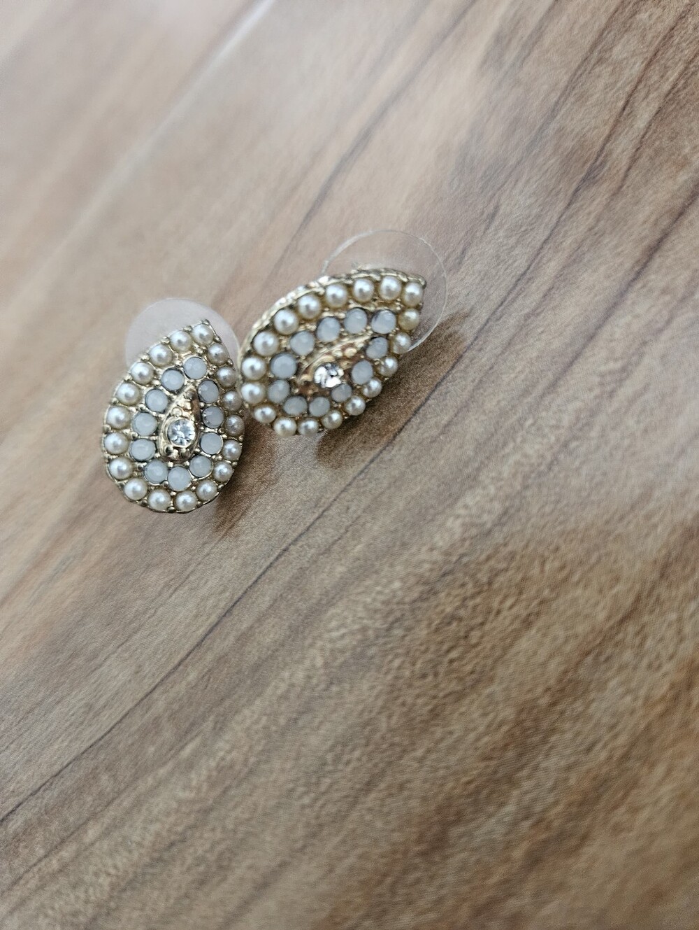 Pearl and Crystal Teardrop Stud Earrings - Gold Tone